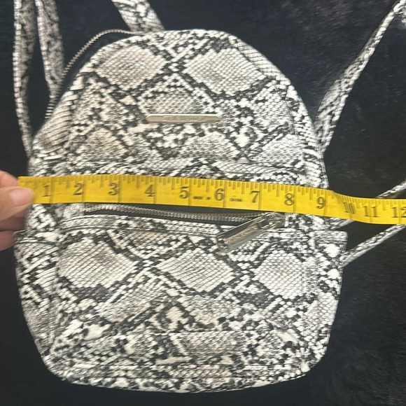 Steve Madden Black & White Faux Snake Print Mini Backpack Silver Embellishments